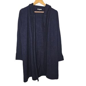 Vila Milano Womens Navy Blue Ribbed Wool Blend Open Front Hooded Cardigan Large